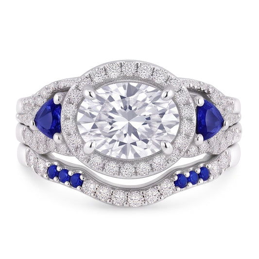 Ehering Set Aus der Erde Abgebauter Natürlicher Diamant Blauer Saphir 5 Karat Damen Schmuck