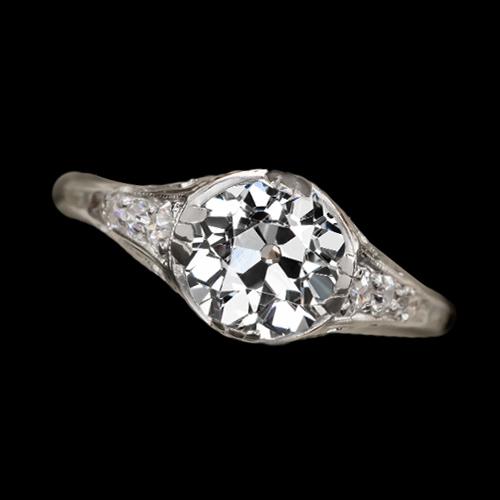 Ehering mit Akzenten runder alter europäischer Echt Diamant 2 Karat