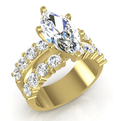 Ehering mit Echtem Marquise Diamant Braut Schmuck Gelb Gold