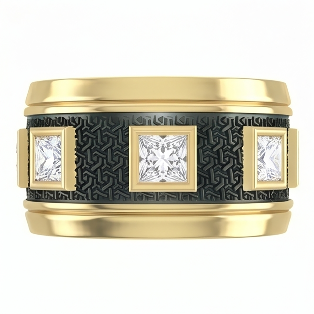 Einzigartig Zwei Farbiger Herren Ring Mit Naturlichen Aus Der Erde Gewonnenen Diamanten im Prinzess Schliff
