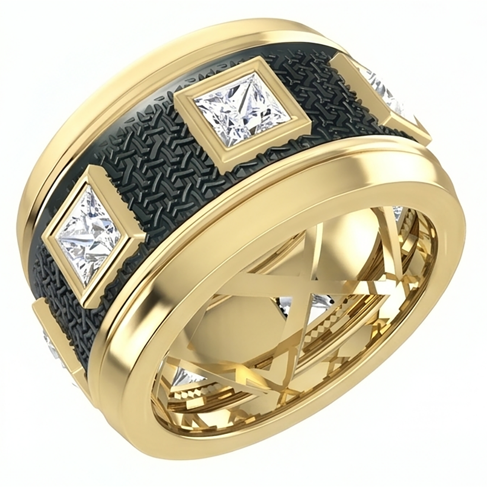 Einzigartig Zwei Farbiger Herren Ring Mit Naturlichen Aus Der Erde Gewonnenen Diamanten im Prinzess Schliff