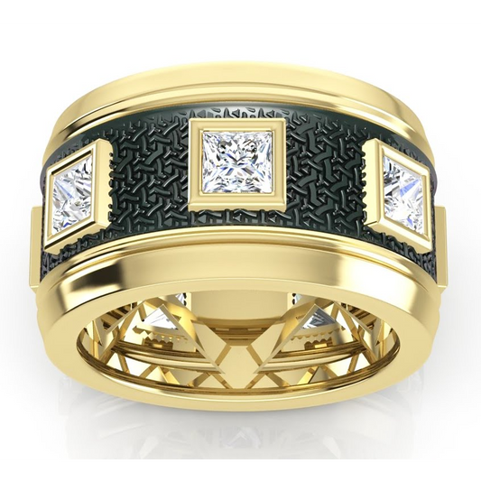 Einzigartig Zwei Farbiger Herren Ring Mit Naturlichen Aus Der Erde Gewonnenen Diamanten im Prinzess Schliff