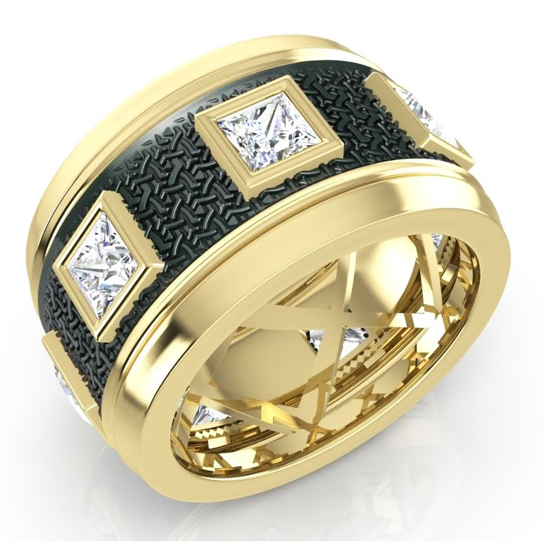 Einzigartig Zwei Farbiger Herren Ring Mit Naturlichen Aus Der Erde Gewonnenen Diamanten im Prinzess Schliff