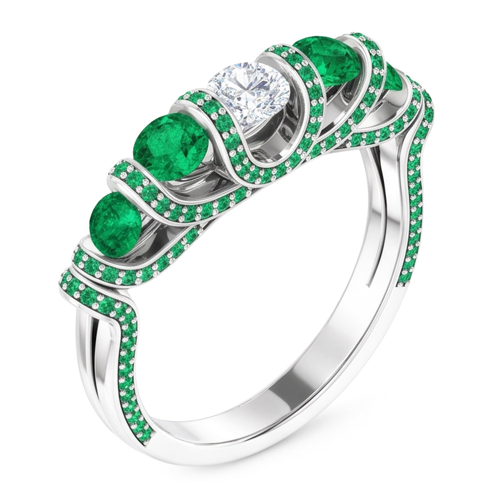 Einzigartiger Stil runder Aus der Erde Abgebauter Natürlicher Diamant Smaragdring 3,90 Karat