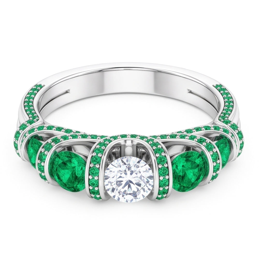 Einzigartiger Stil runder Aus der Erde Abgebauter Natürlicher Diamant Smaragdring 3,90 Karat