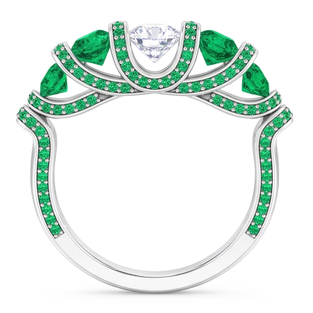 Einzigartiger Stil runder Aus der Erde Abgebauter Natürlicher Diamant Smaragdring 3,90 Karat