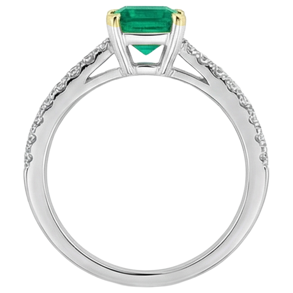 Echter Smaragd Schmuckstein-Ring 2 Karat Bicolor 14K Gold – Draufsicht