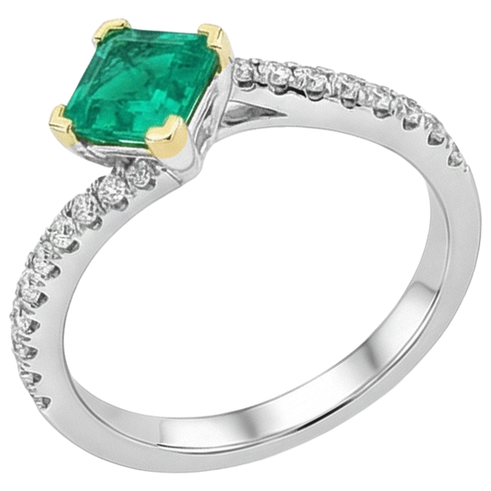 Brillantschliff Smaragd Ring in Bicolor 14K Gold – Profilansicht