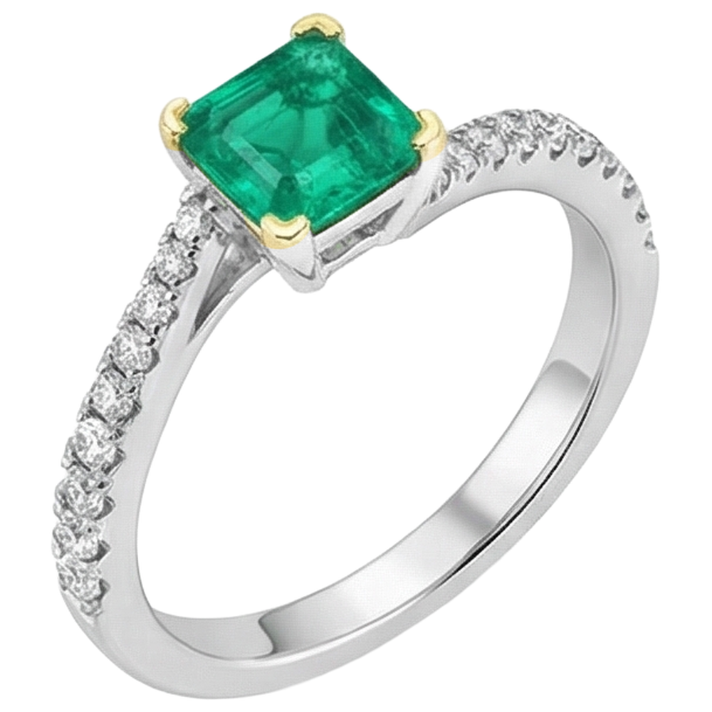 Smaragd Schmuckstein-Ring 2-Karat Bicolor 14K Gold – Seitenansicht