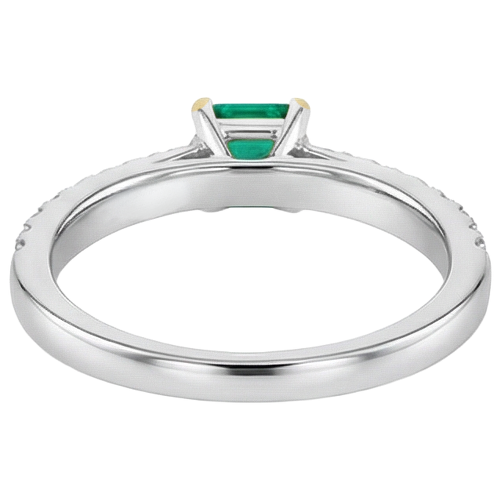 Smaragd Brillantschliff Schmuckstein-Ring in Bicolor 14K Gold – Rückansicht