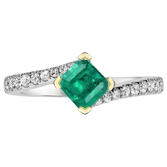 Echter Smaragd Schmuckstein-Ring 2 Karat Bicolor 14K Gold – Frontansicht