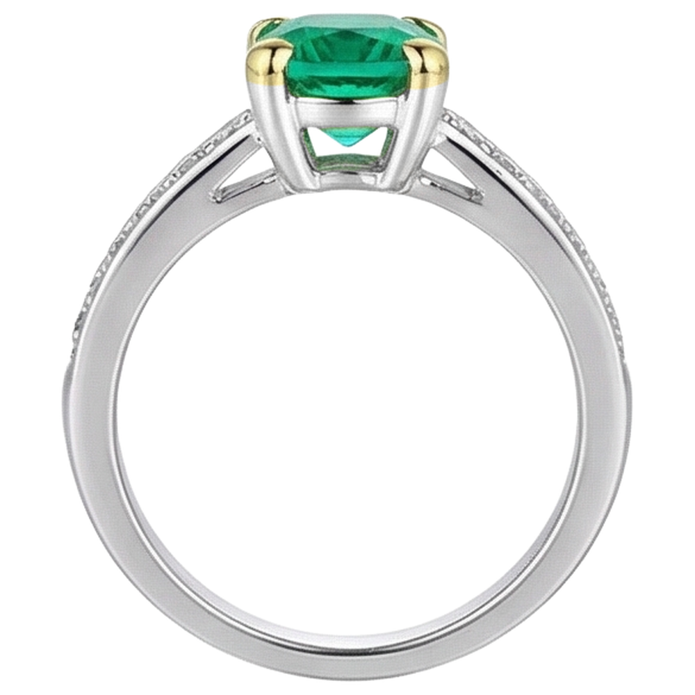Cushion Edler Smaragd Ring in 14 Karat Zweifarbig Gold – Profilansicht