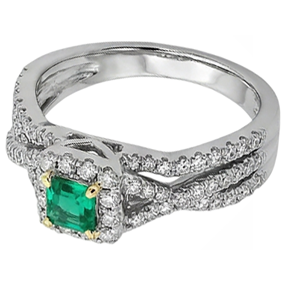 Smaragd-Schliff Edler Smaragd Ring in Zweifarbiges 14K Gold – Seitenansicht