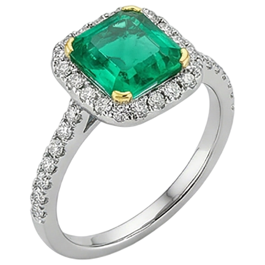 Prinzess Edler Smaragd Ring in 14 Karat Zweifarbig Gold – Frontansicht