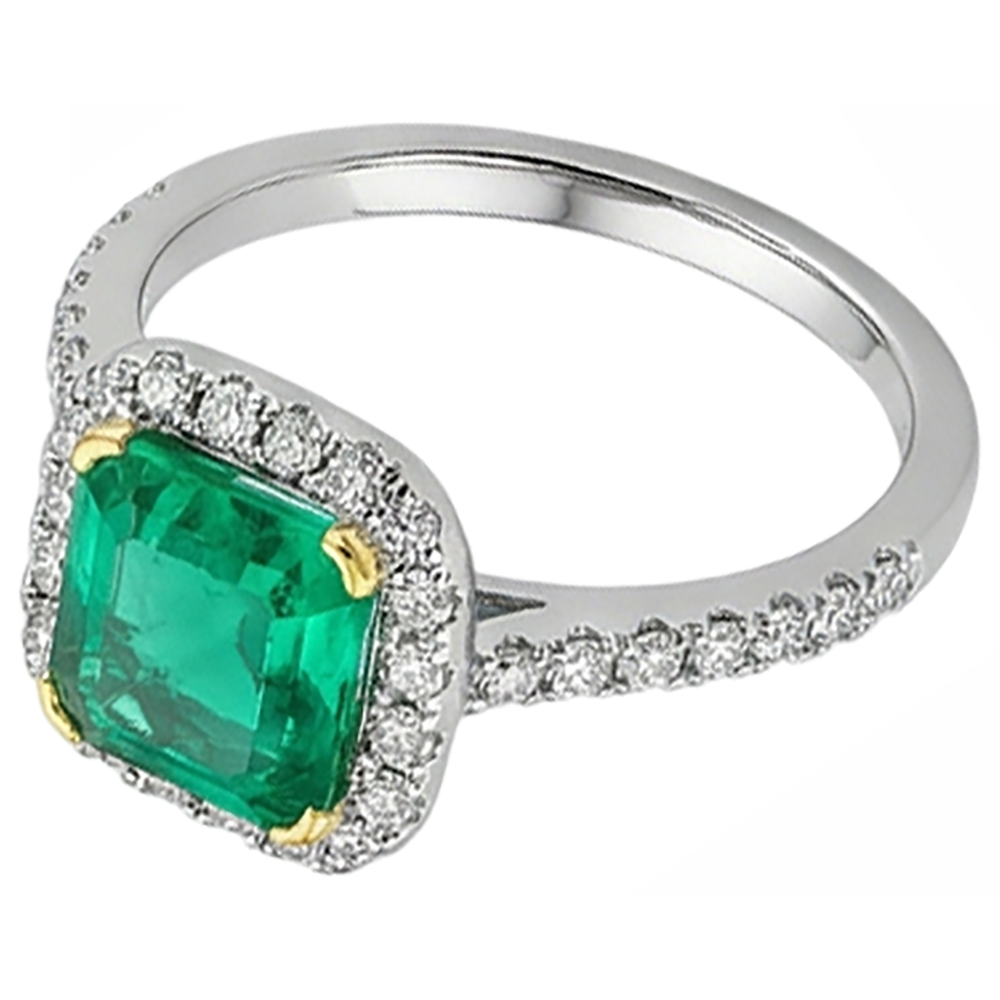 Farbstein-Ring 14 Karat Zweifarbig Gold mit Edler Smaragd – Seitenansicht