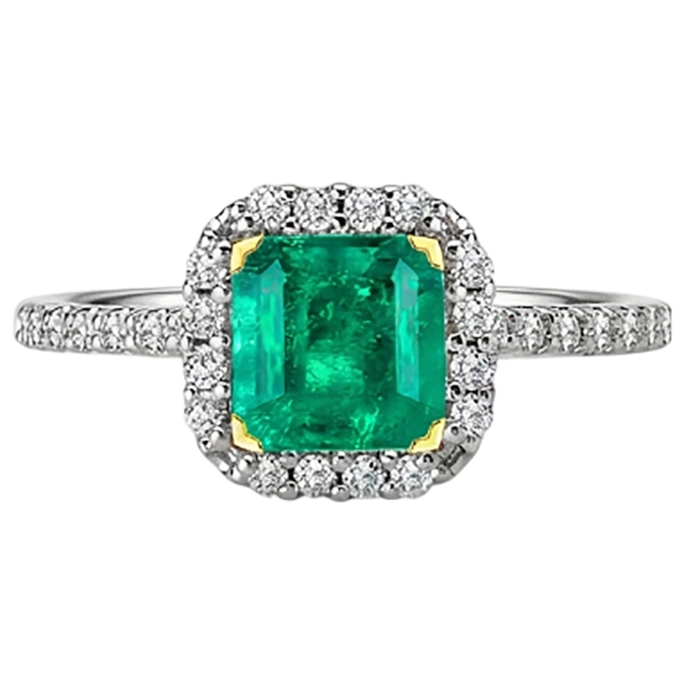 Prinzess Edler Smaragd Ring in 14 Karat Zweifarbig Gold – Schrägansicht