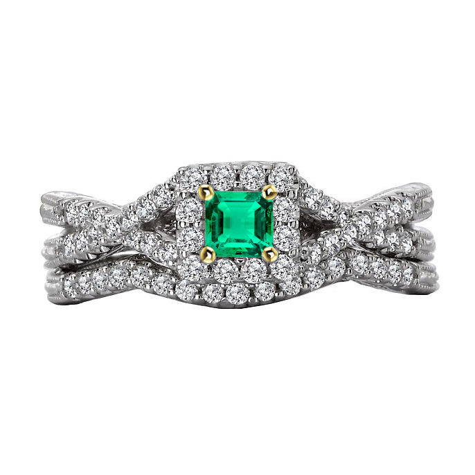 Edler Smaragd Smaragd-Schliff Edelstein-Ring in Zweifarbiges 14K Gold – Hauptansicht