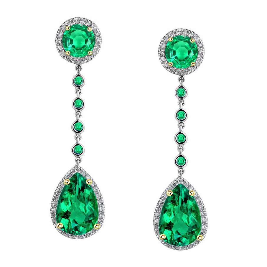 Gemstone Earring Bicolor 14K Gold mit Smaragd – Hauptansicht