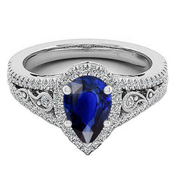 14 Karat Weißgold Antik Blauer Saphir Schmuckstein-Ring 3 Karat