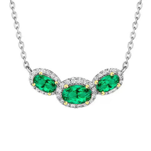 Authentischer Kolumbianischer Smaragd Stein-Halskette 1 Karat Zweifarbiges 14K Gold – Hauptansicht