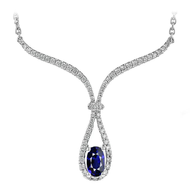 Royalblauer Saphir Oval Halskette in 14 Karat Weißgold – Hauptansicht