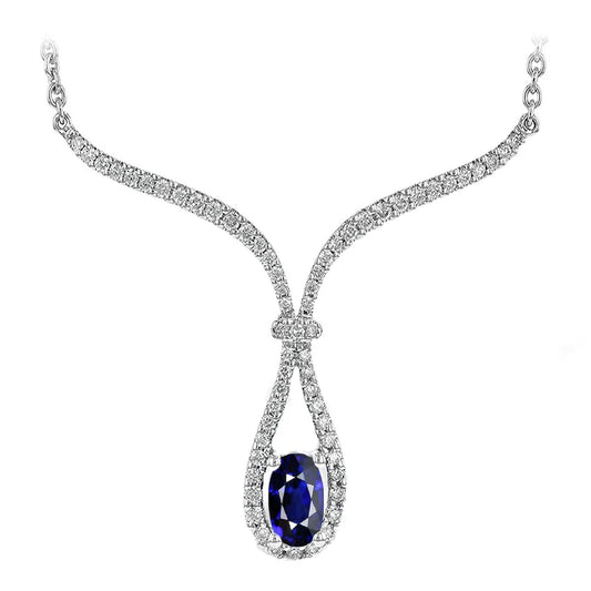 Royalblauer Saphir Oval Halskette in 14 Karat Weißgold – Hauptansicht
