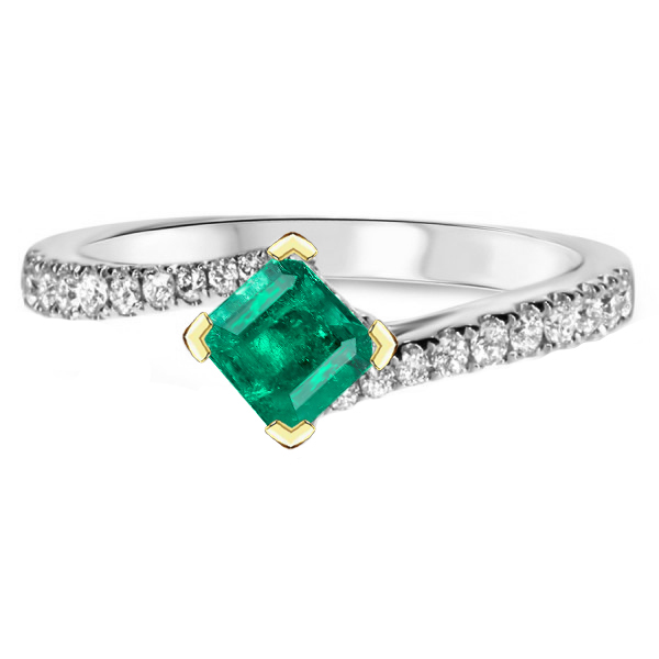 Brillantschliff Smaragd Ring in Bicolor 14K Gold – Hauptansicht