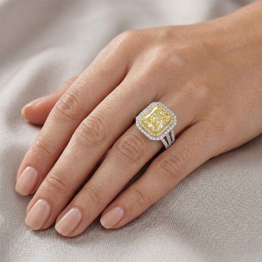 Eleganter Halo-Verlobungsring – Fancy Gelber Diamant 5 Karat von