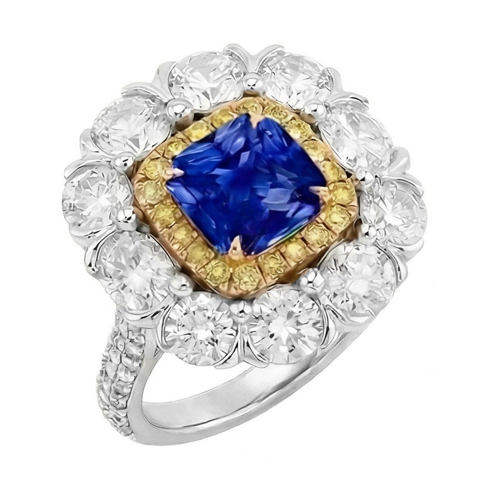 Eleganter Saphir-Cocktail-Aus der Erde Abgebauter Natürlicher Diamantring
