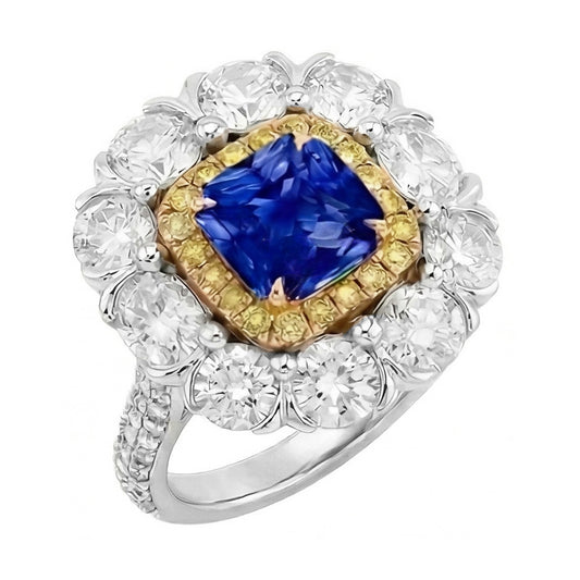 Eleganter Saphir-Cocktail-Aus der Erde Abgebauter Natürlicher Diamantring