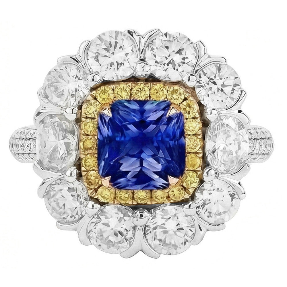 Eleganter Saphir-Cocktail-Aus der Erde Abgebauter Natürlicher Diamantring