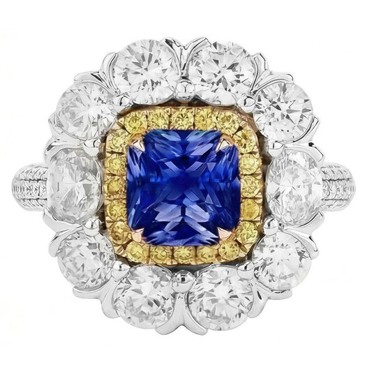 Eleganter Saphir-Cocktail-Aus der Erde Abgebauter Natürlicher Diamantring
