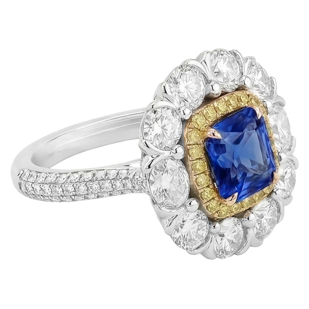 Eleganter Saphir-Cocktail-Aus der Erde Abgebauter Natürlicher Diamantring