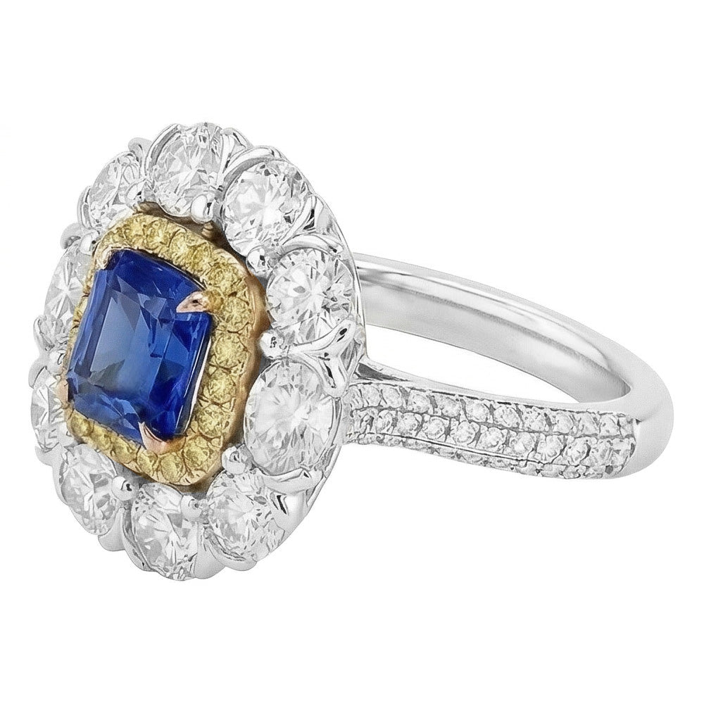 Eleganter Saphir-Cocktail-Aus der Erde Abgebauter Natürlicher Diamantring