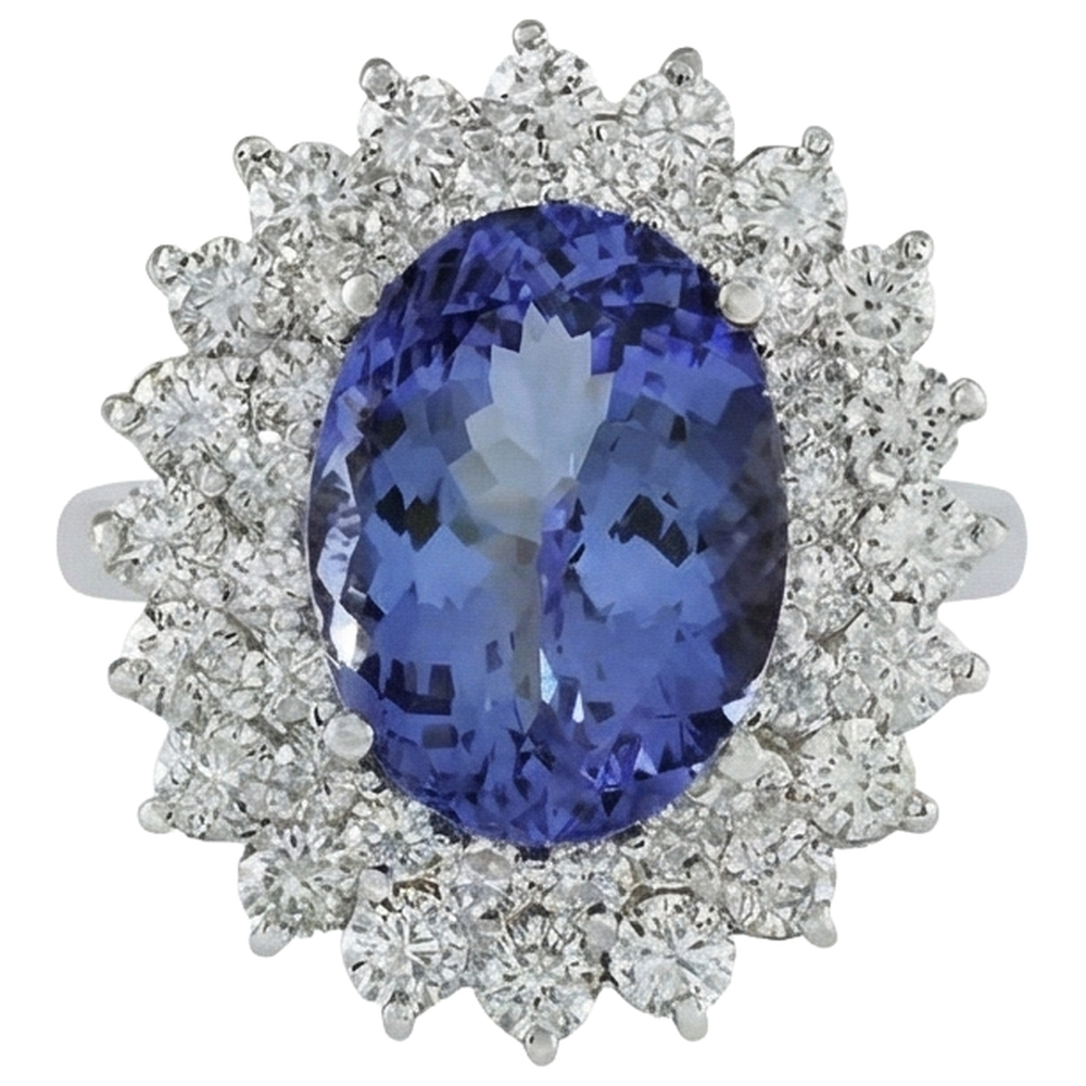 Eleganter Tansanit-Aus der Erde Abgebauter Natürlicher Diamant-Cocktailring