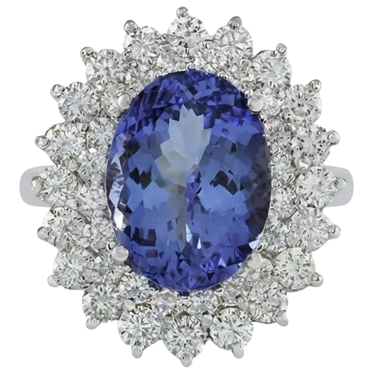 Eleganter Tansanit-Aus der Erde Abgebauter Natürlicher Diamant-Cocktailring
