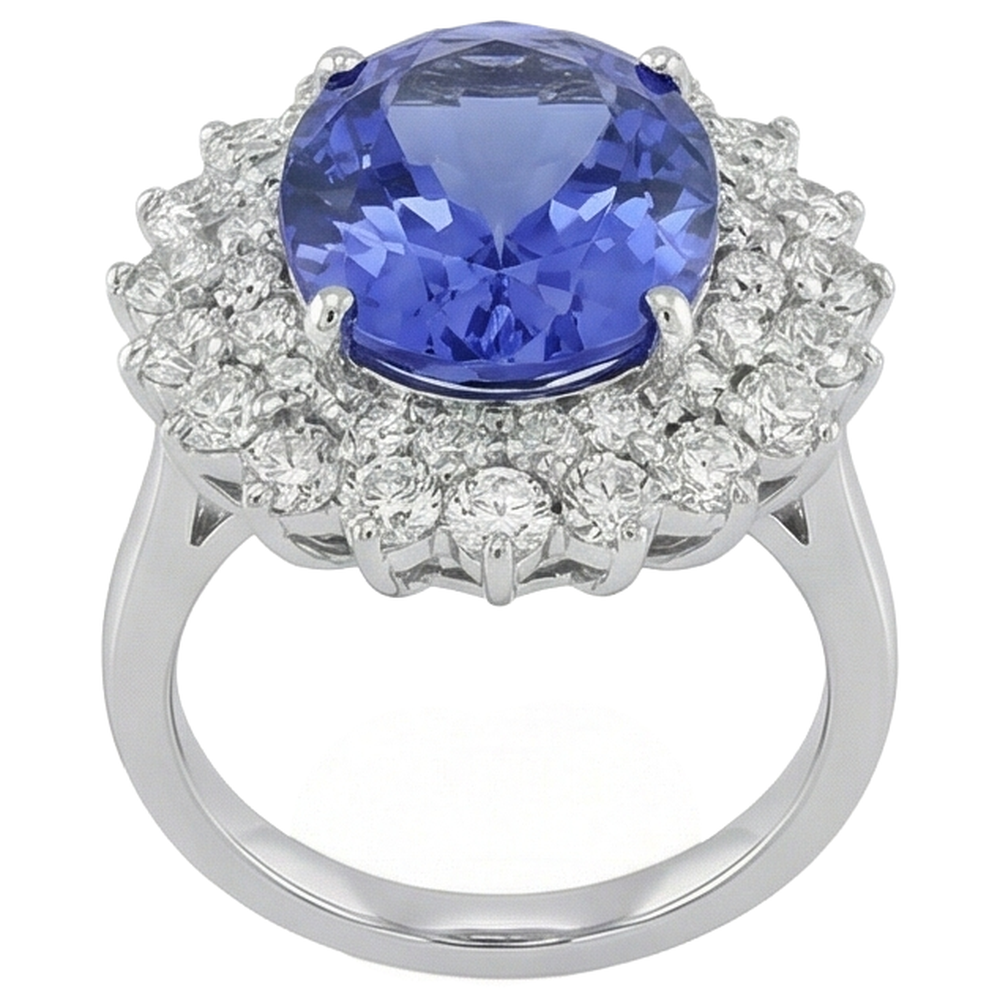 Eleganter Tansanit-Aus der Erde Abgebauter Natürlicher Diamant-Cocktailring