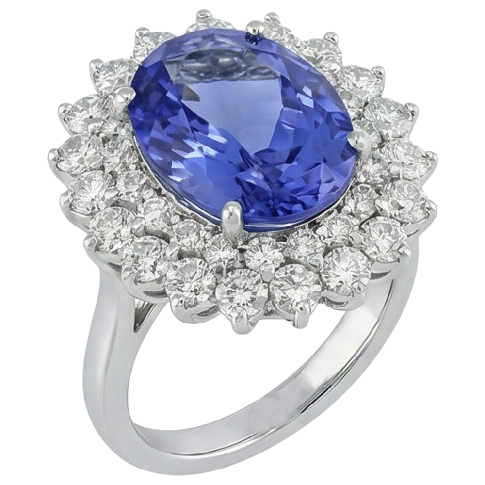 Eleganter Tansanit-Aus der Erde Abgebauter Natürlicher Diamant-Cocktailring
