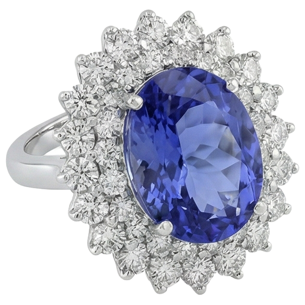 Eleganter Tansanit-Aus der Erde Abgebauter Natürlicher Diamant-Cocktailring