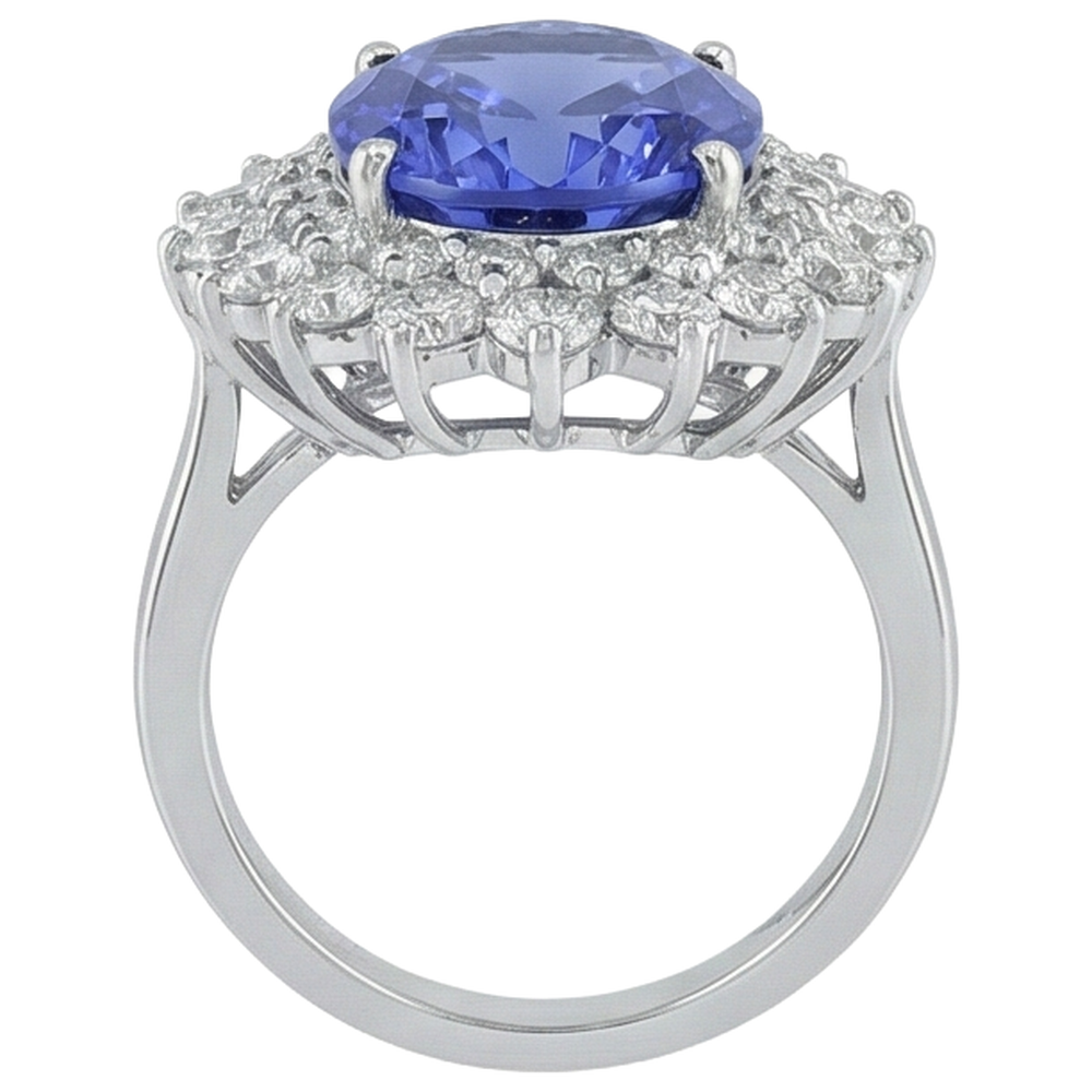 Eleganter Tansanit-Aus der Erde Abgebauter Natürlicher Diamant-Cocktailring
