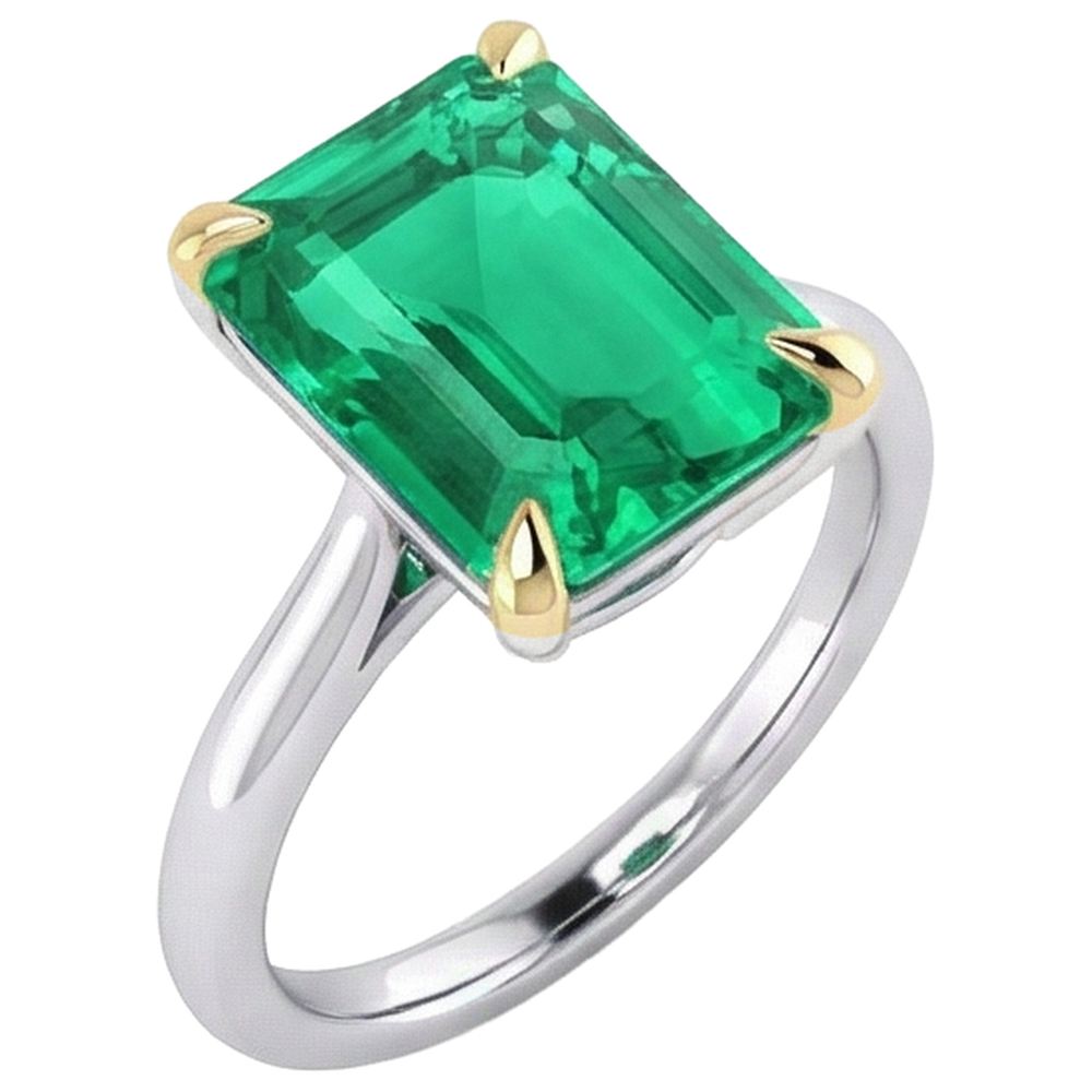Smaragd Smaragd-Schliff Edelstein-Ring in 14 Karat Zweifarbig Gold – Seitenansicht