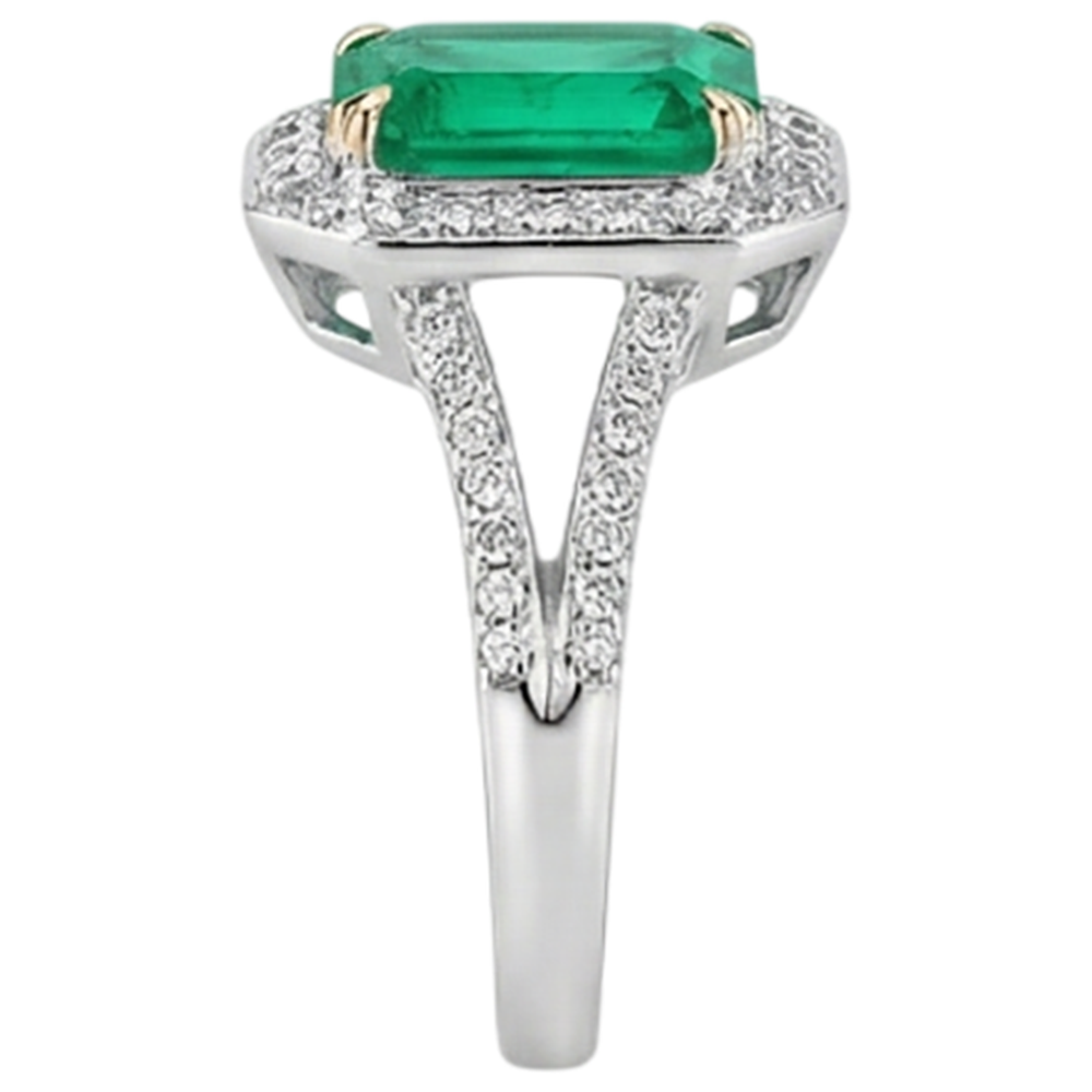 Treppen-Schliff Edler Smaragd Ring in Bicolor 14K Gold – Detailansicht