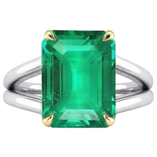 Natürlicher Smaragd Schmuckstein-Ring 4 Karat Zweifarbiges 14K Gold – Frontansicht