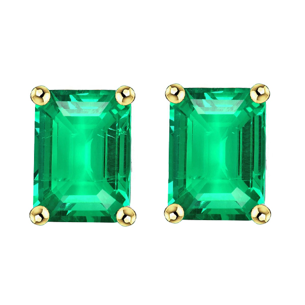 Smaragd Smaragd-Schliff Gemstone Earring in Zweifarbiges 14K Gold – Hauptansicht