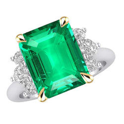 14 Karat Zweifarbig Gold Farbstein-Ring mit Edler Smaragd – 4
