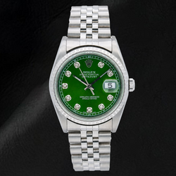 Rolex Datejust 16220 36 mm Uhr aus Edelstahl mit grünem Diamantzifferblatt