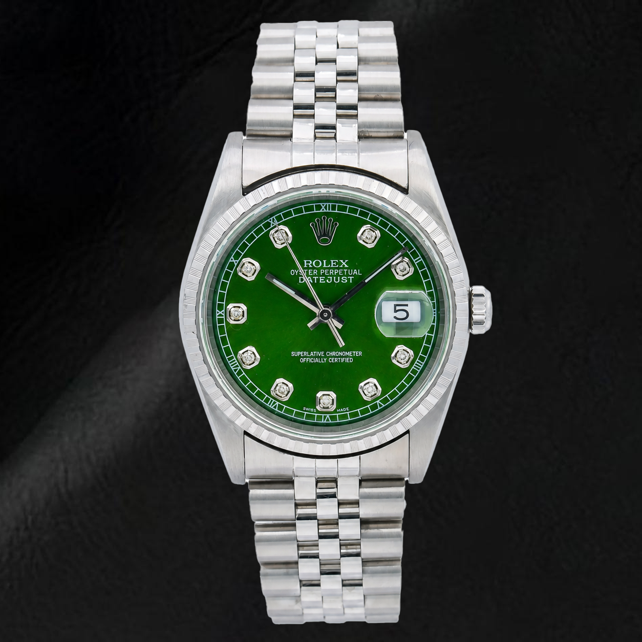 Rolex Datejust 16220 36 mm Uhr aus Edelstahl mit grünem Diamantzifferblatt