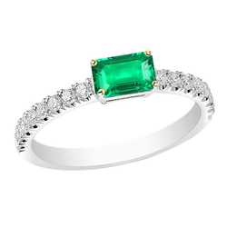 Bicolor 14K Gold GIA-Geprüft Smaragd Farbstein-Ring 1 Karat