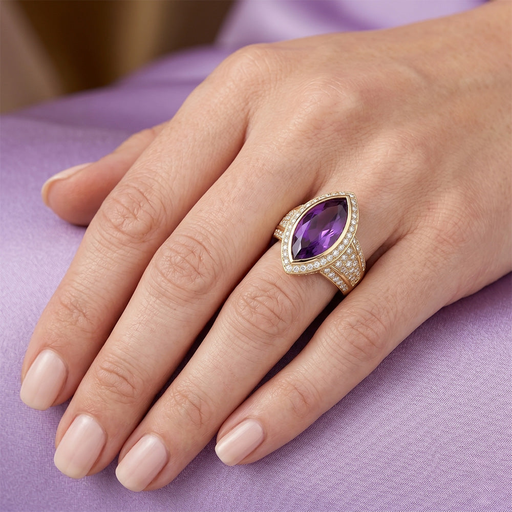 Erdgewonnener Amethyst Schmuckstein-Ring 9,50 Karat – 14K