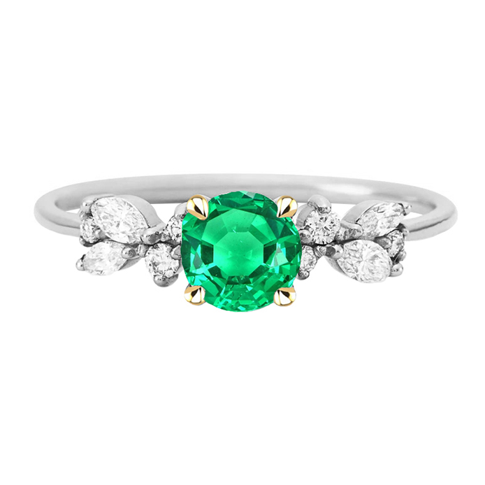 Brillantschliff Edler Smaragd Ring in 14 Karat Zweifarbig Gold – Hauptansicht